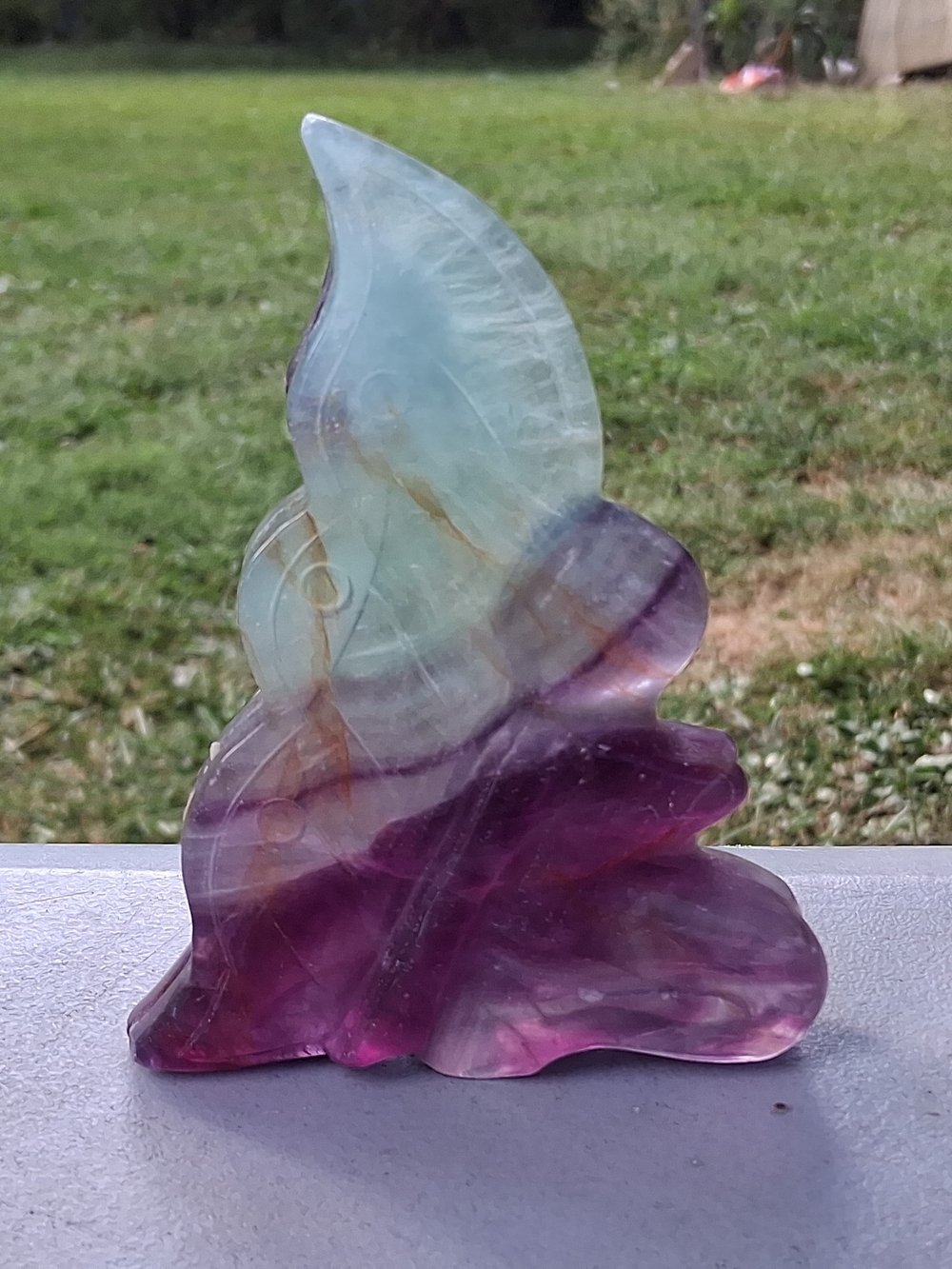 Rainbow Fluorite Fairy Crystal Carving 4.6" Purple Blue Green Figurine